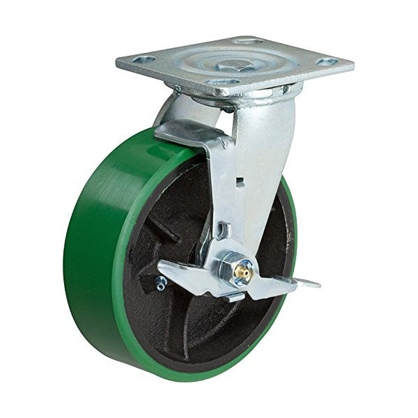6" Swivel Caster, 6x2 Green Polyurethane on Iron Wheel, 1200 L
